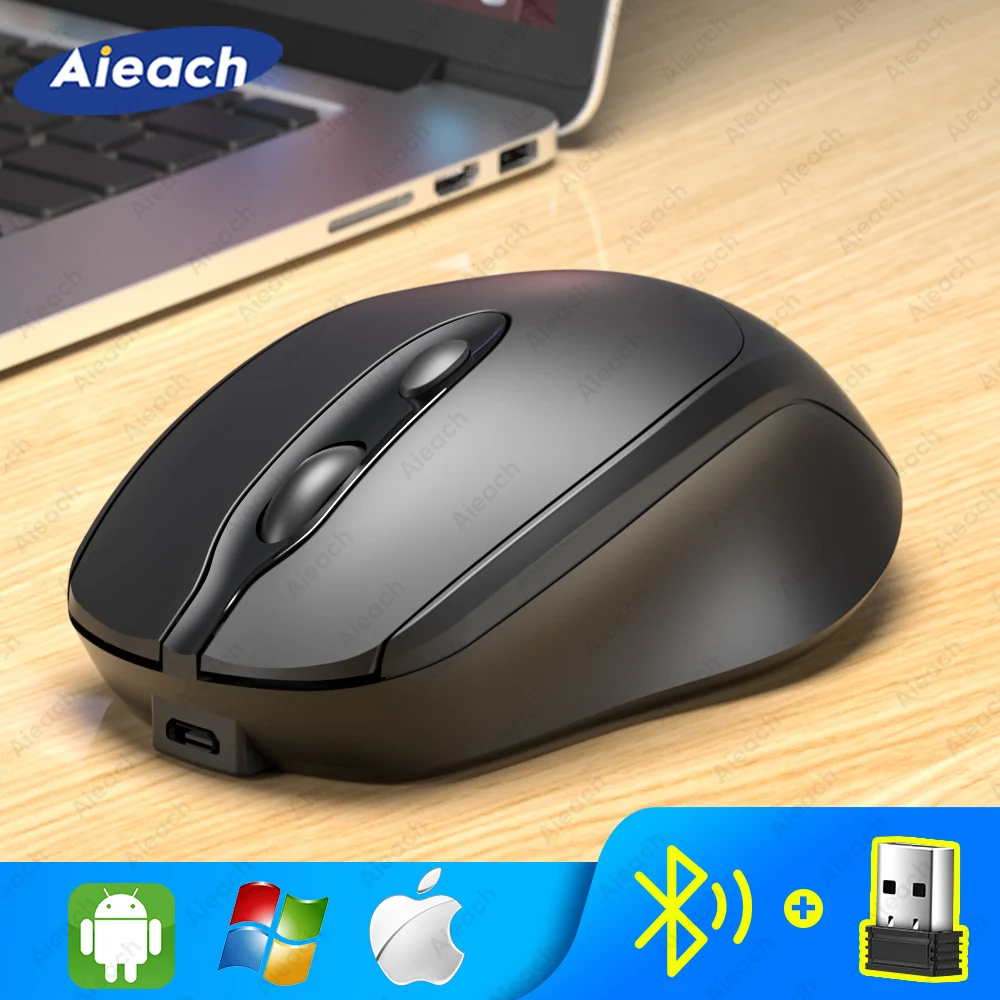Aieach-ratón inalámbrico con Bluetooth, recargable, silencioso, sin cables, para ordenador, USB, ergonómico, para Gamer, ordenador, portátil, Macbook