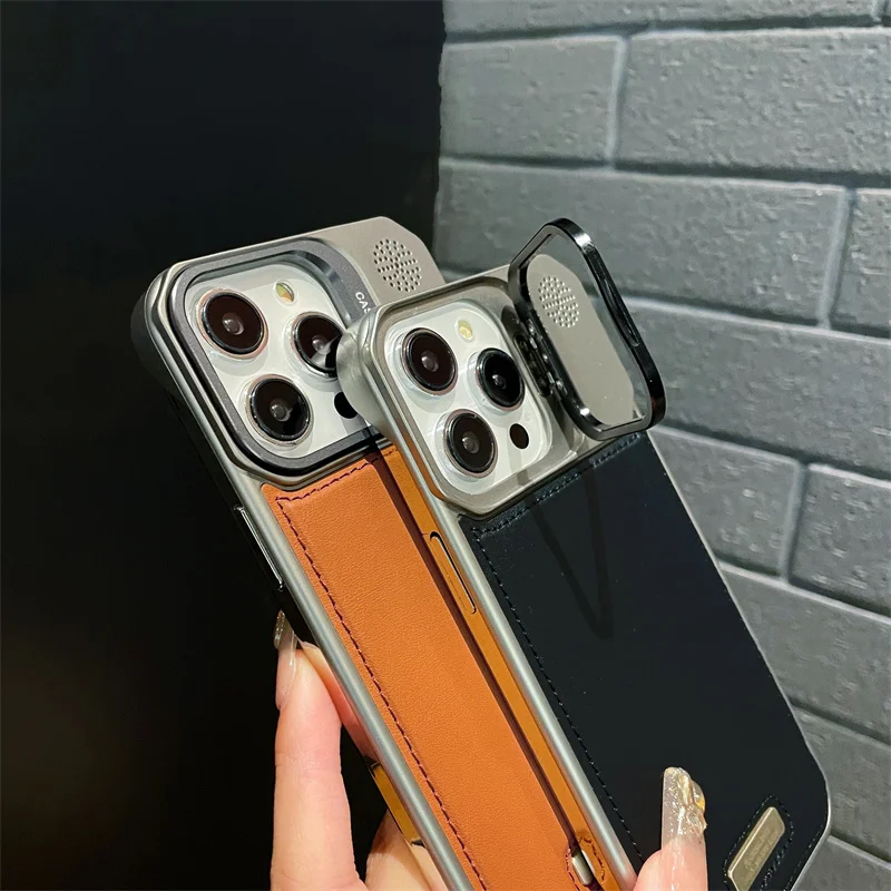 Para iPhone 16 15 14 13 12 11 Pro Max Plus soporte de cámara sin marco funda de teléfono de cuero mate soporte de lente cubierta de protección - imagen 4