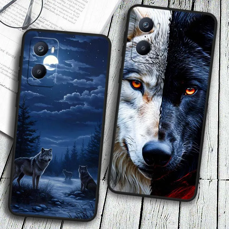 Funda con patrón de arte de lobo para OPPO Reno 12 11 F 10 8 7 6 5 4 Z T Lite Plus Pro 4G 5G funda de teléfono negra - imagen 2