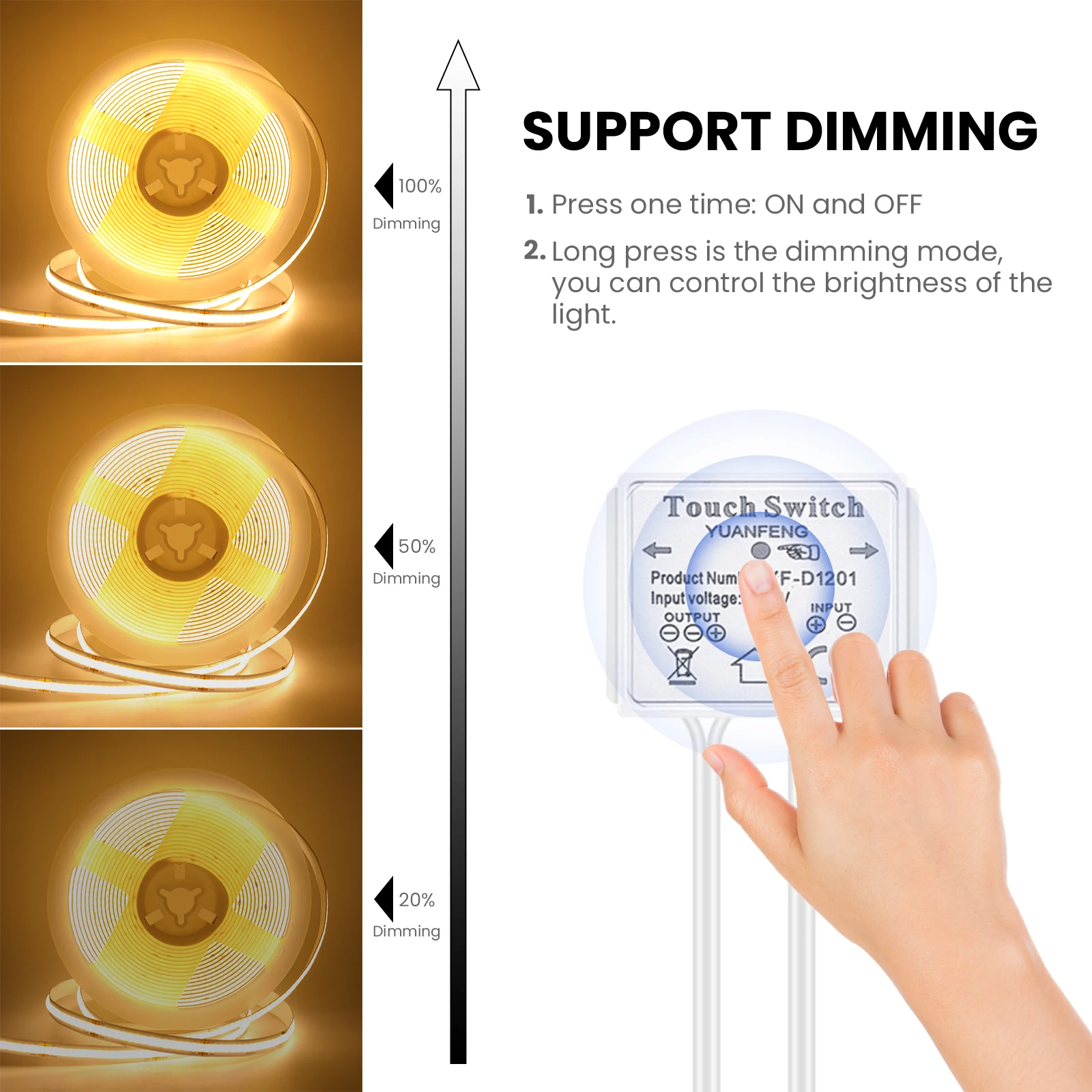 Lámpara de retroiluminación LED regulable para espejo de maquillaje, tira COB USB de 5V, superbrillante, 320LED/m, para tocador de baño, con Interruptor táctil - imagen 3