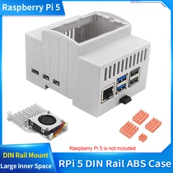Carcasa ABS Raspberry Pi 5 carril DIN transparente con ventilador