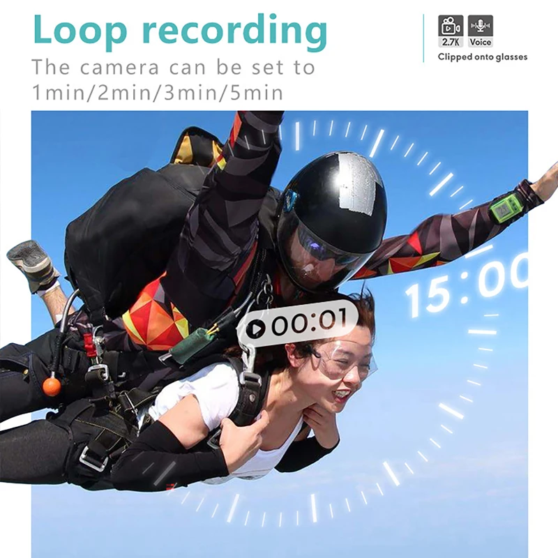 Cámara de 2,7 K, gafas, cámara montada en la cabeza, videocámara WiFi portátil para motocicleta 110 ° Control de aplicación de batería incorporada con lente gran angular - imagen 5