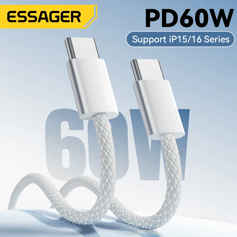 Cable Essager tipo C a tipo C para iphone 16 15 pro Samsung S24 60W Cable de carga rápida PD 3,0 USB C para Cable MateBook 14 PD
