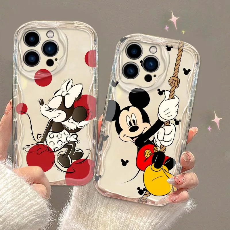 Funda Dot Mickey Mouse para iPhone XR 16 15 14 13 12 11 Pro Plus Max Mini Wave Oil funda de teléfono