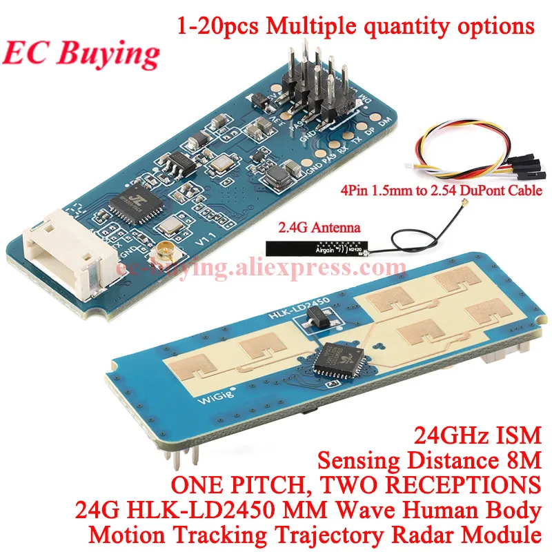 20 piezas/1 unidad LD2450 24G MM onda cuerpo humano seguimiento de movimiento trayectoria Sensor de Radar módulo HLK-LD2450 distancia de detección 8M hogar inteligente
