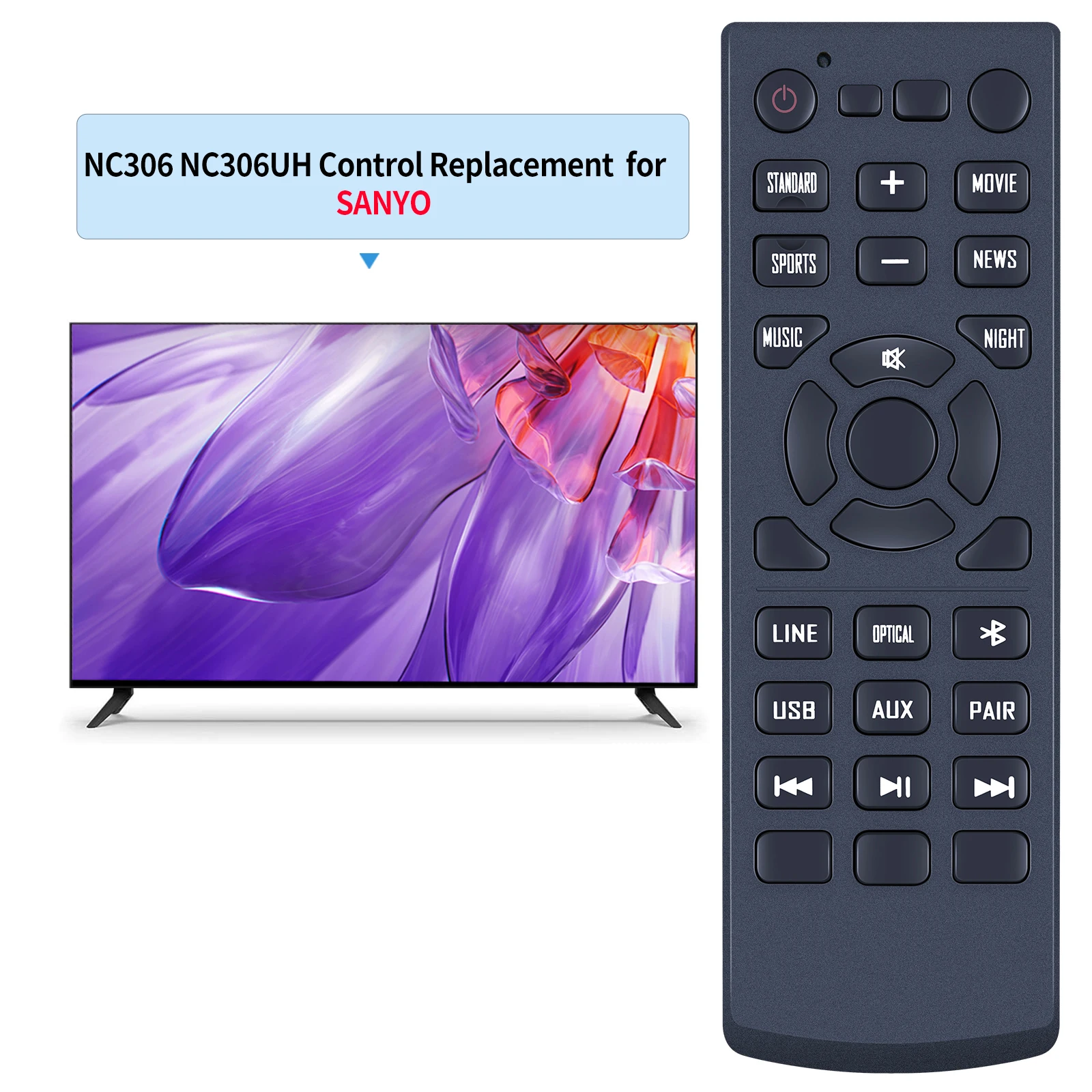 New NC306 Replace Remote Control For Sanyo Soundbar FWSB405F FWSB405FS NC306UH - imagen 2