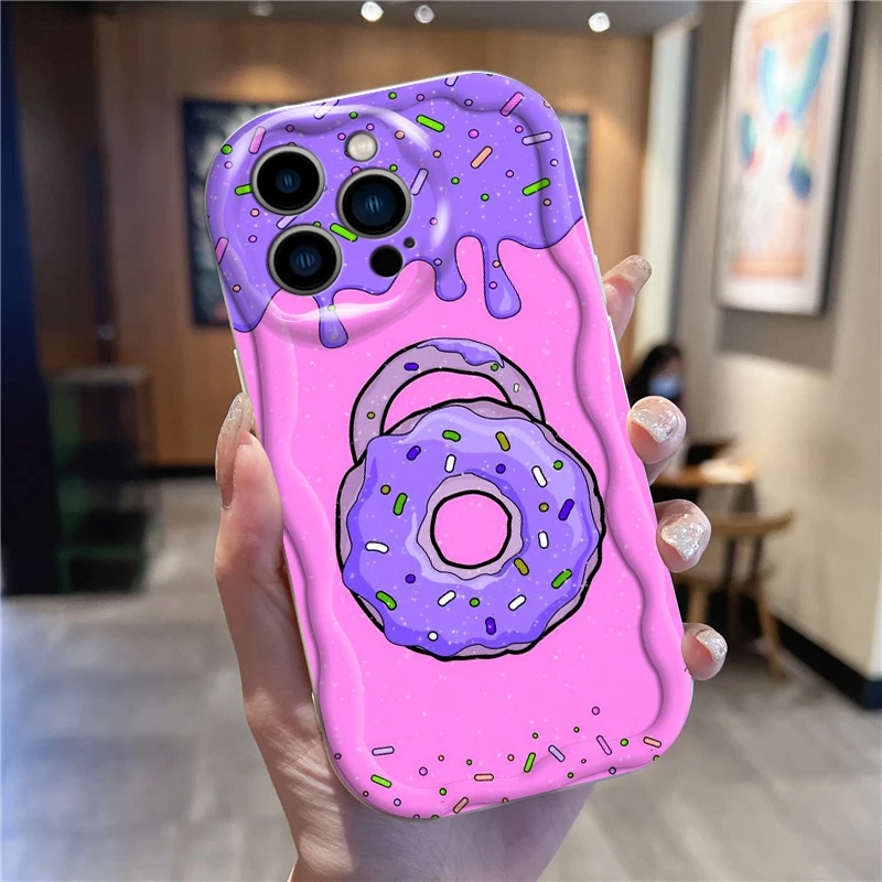 Funda de teléfono suave con diseño de donuts de los Simpsons para Apple iPhone 15 14 13 12 11 XS XR X Pro Max Plus Wave Oil - imagen 2
