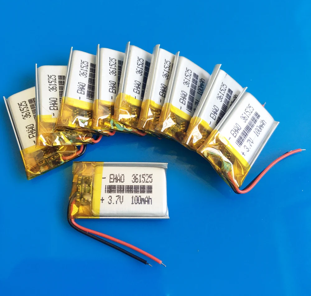 wholesale 10 piezas 3.7 V 100 mAh LiPo batería recargable para GPS Bluetooth pluma auriculares grabadora luz LED 361525