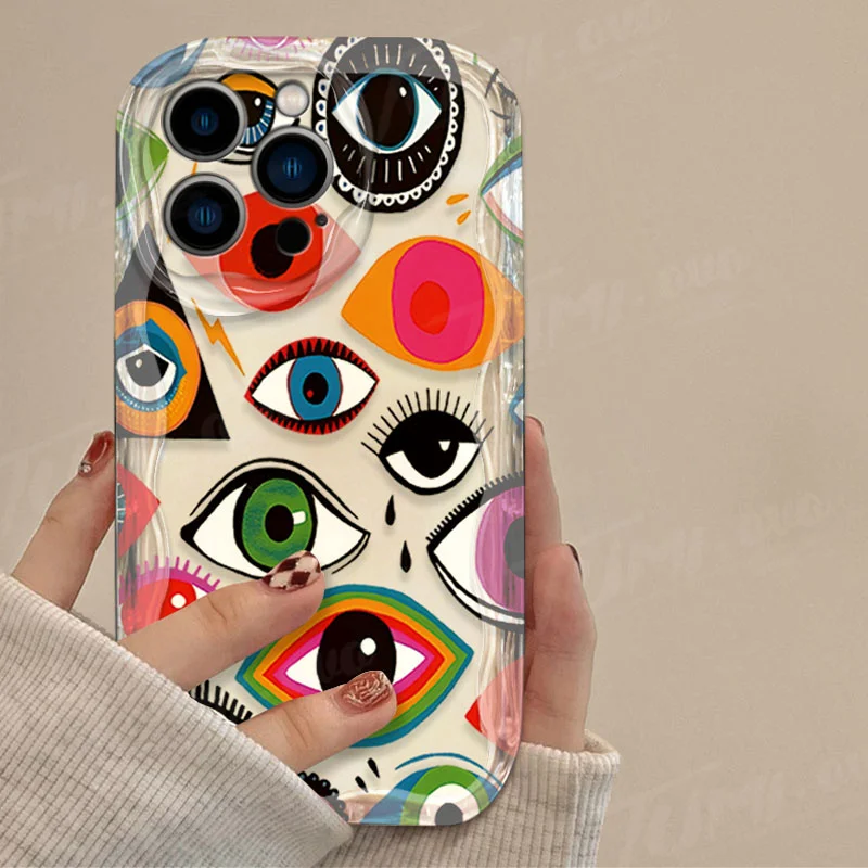 Funda colorida con diseño de ojo de arte, amor, corazón, onda 3D, para iPhone 15, 14, 13, 12, 11 Pro Max X XR XS 8, 7, 6, 6S Plus SE 2020, funda transparente a prueba de golpes - imagen 4