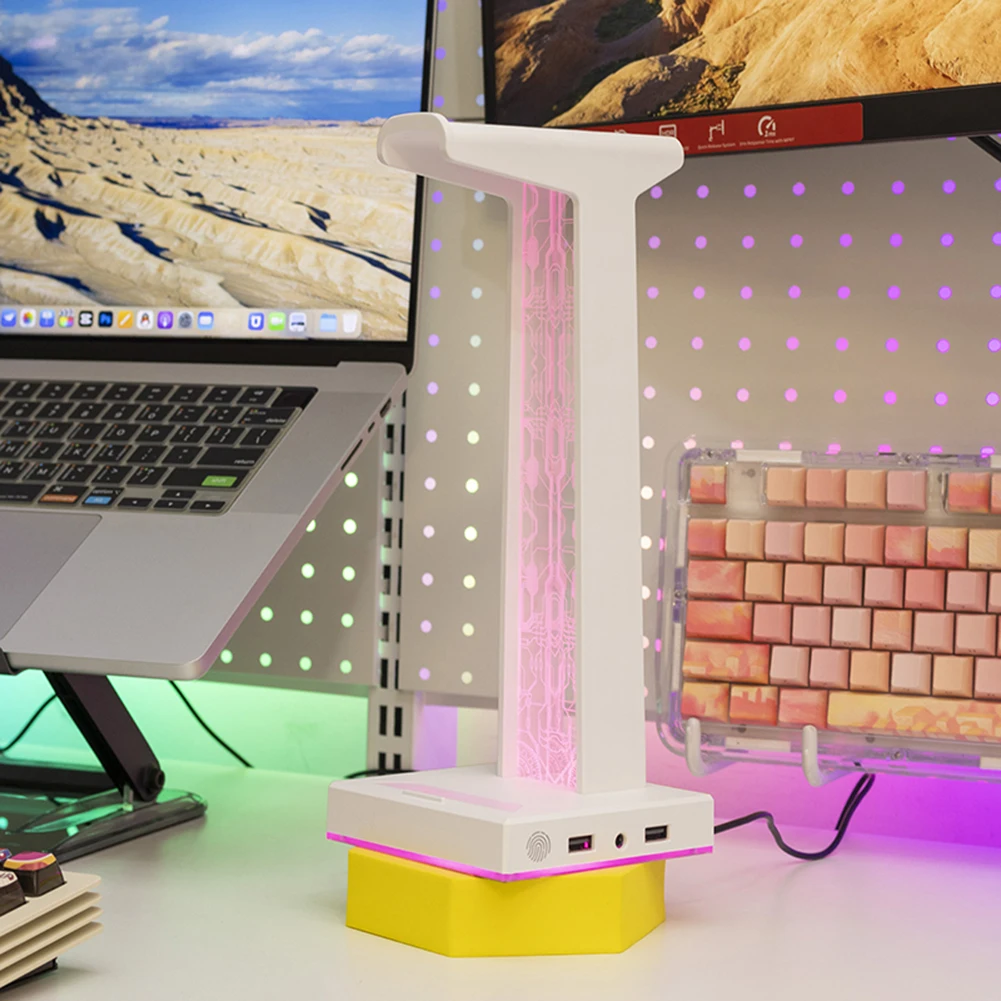 Soporte RGB para auriculares para juegos, 10 modos de iluminación, soporte para auriculares para computadora con puertos USB, soporte para auriculares para juegos, accesorios para PC - imagen 3