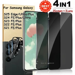2 + 2 juegos de protectores de pantalla de privacidad para Samsung Galaxy S21 S22 S23 S24 S25 con película protectora de lente para Samsung Galaxy S Series