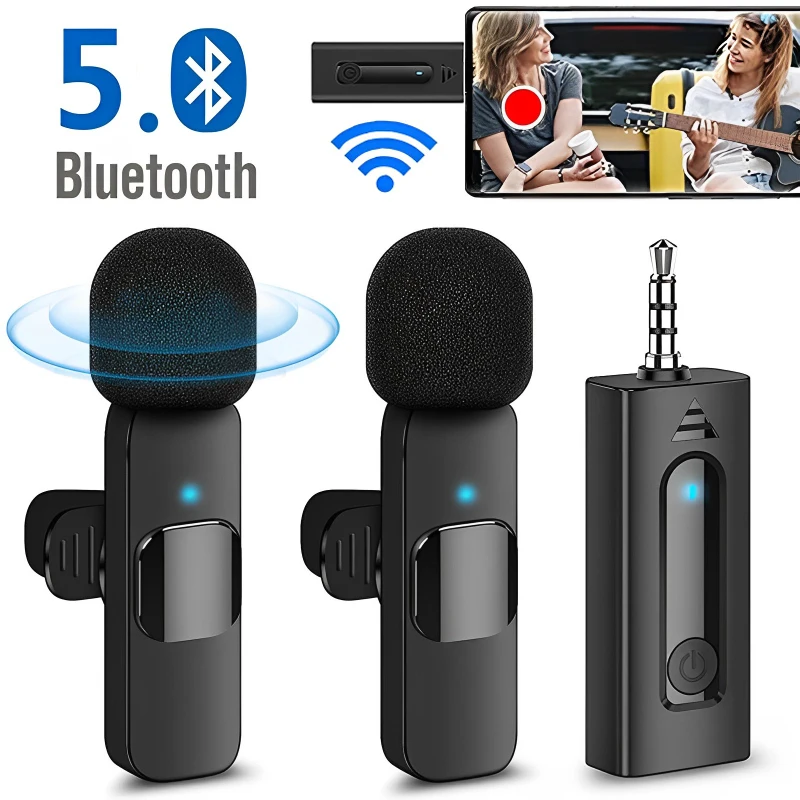 Micrófono Lavalier inalámbrico de 3,5mm Bluetooth 5,0 grabación Mini micrófono Universal para cámara altavoz Smartphone micrófono de solapa
