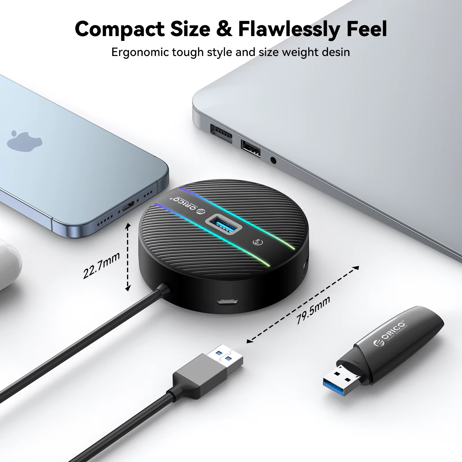 ORICO Hub USB 4 Puertos USB-C con Lector SD TF - MacBook Pro - imagen 3
