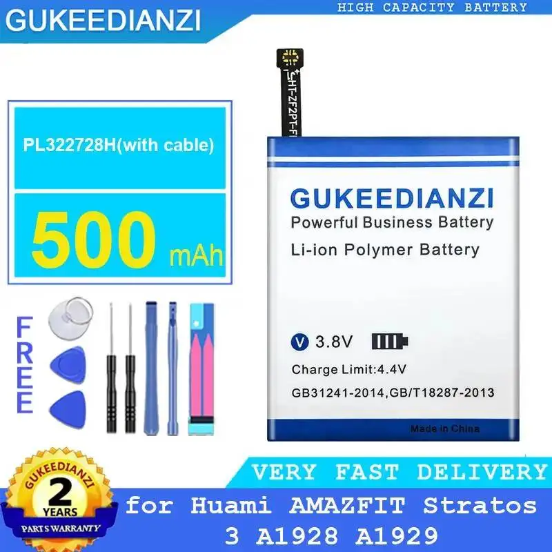 Batería de reloj ligera PL322728H con Cable de 500Mah de rendimiento de larga duración para Huami Amazfit Stratos 3 A1928 A1929