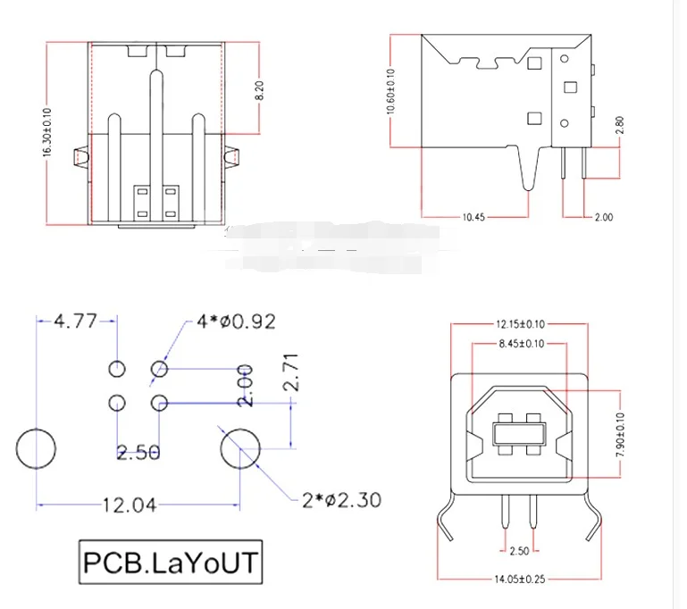 Conector USB 2.0 Tipo B - Sistema completo de conexión angular