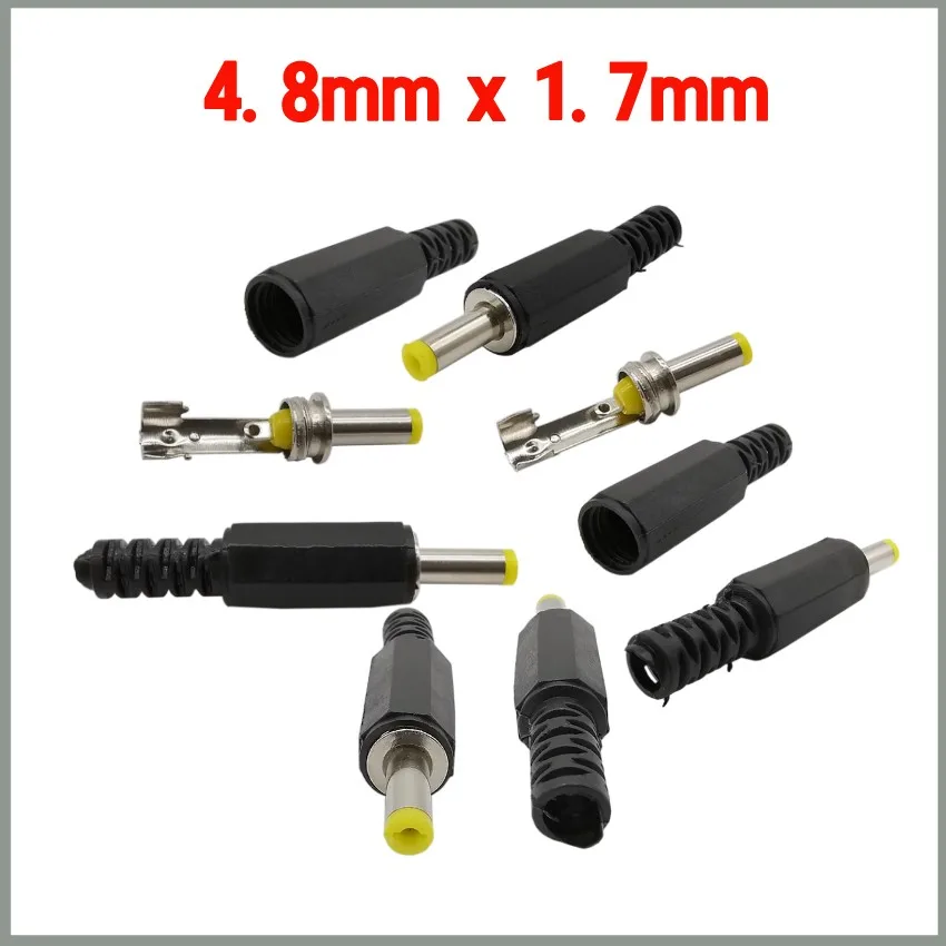 5/10 piezas 4,8mm x 1,7mm DC enchufe macho DIY Cable conectores de soldadura 4,8*1,7mm DC fuente de alimentación Jack adaptador para portátil salida