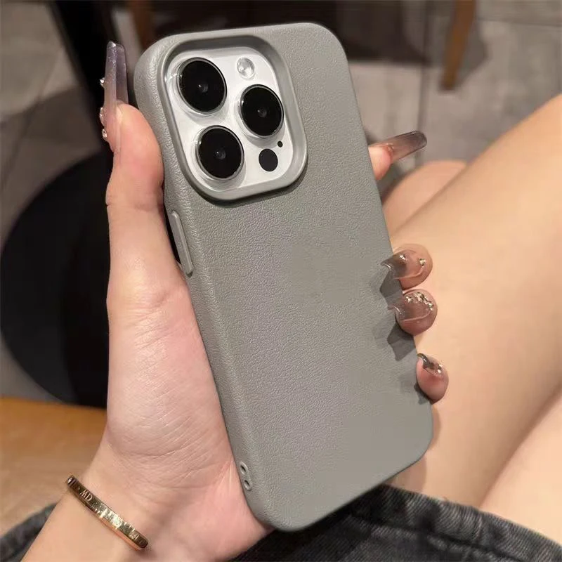 Funda de cuero de líneas de Litchi de silicona a la moda para iPhone 13 14 15 Pro Max funda de teléfono suave para iPhone 11 12 16 Plus cubierta completa
