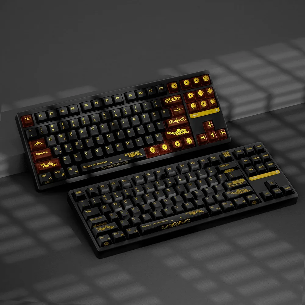 Datura-Juego de teclas de oro negro, 180 teclas PBT + PC, tapa de teclado translúcida personalizada, perfil de cereza, teclas para teclado mecánico