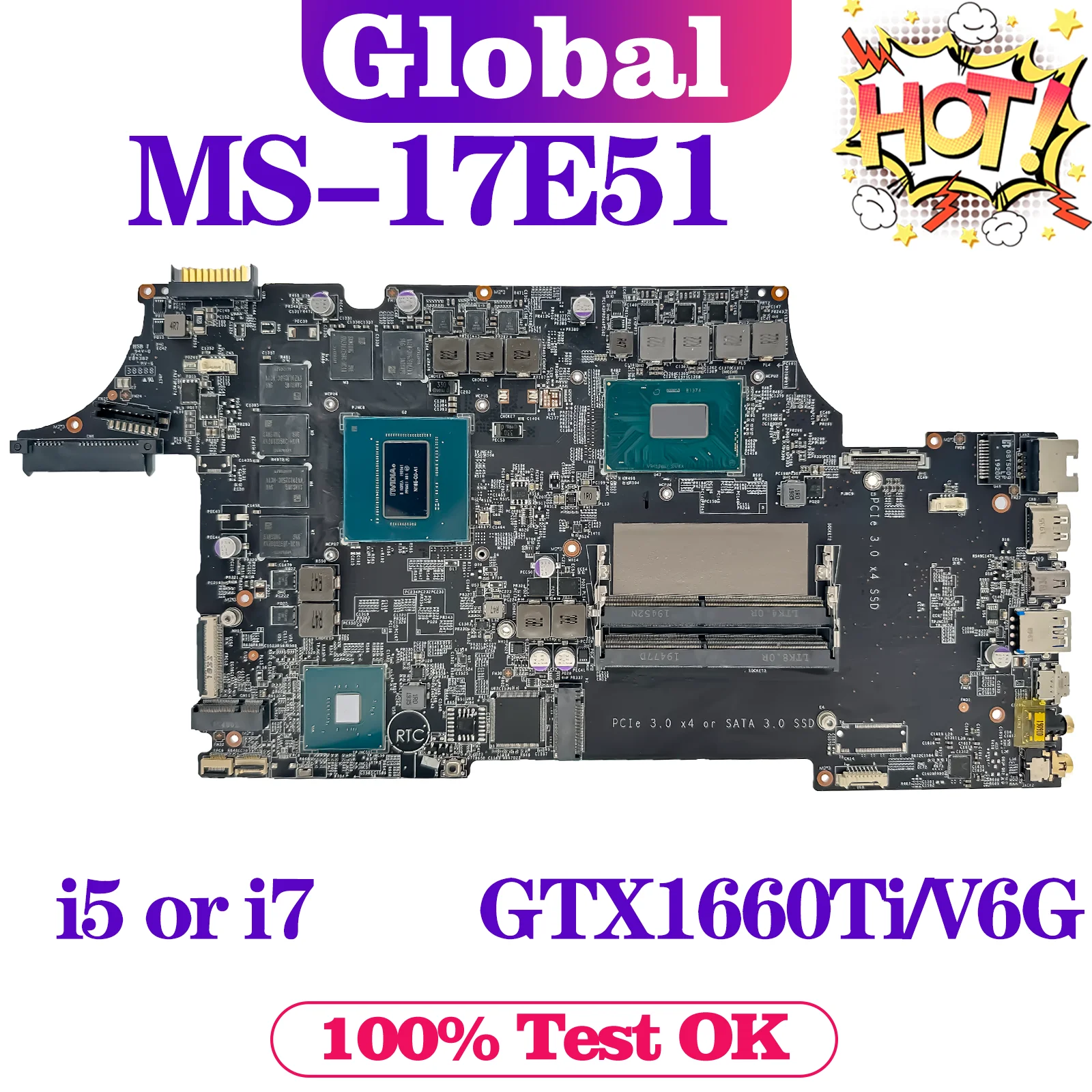 Placa base KEFU MS-17E51 para placa base de ordenador portátil MSI MS-17E5 i5 i7 9ta generación GTX1660Ti/V6G