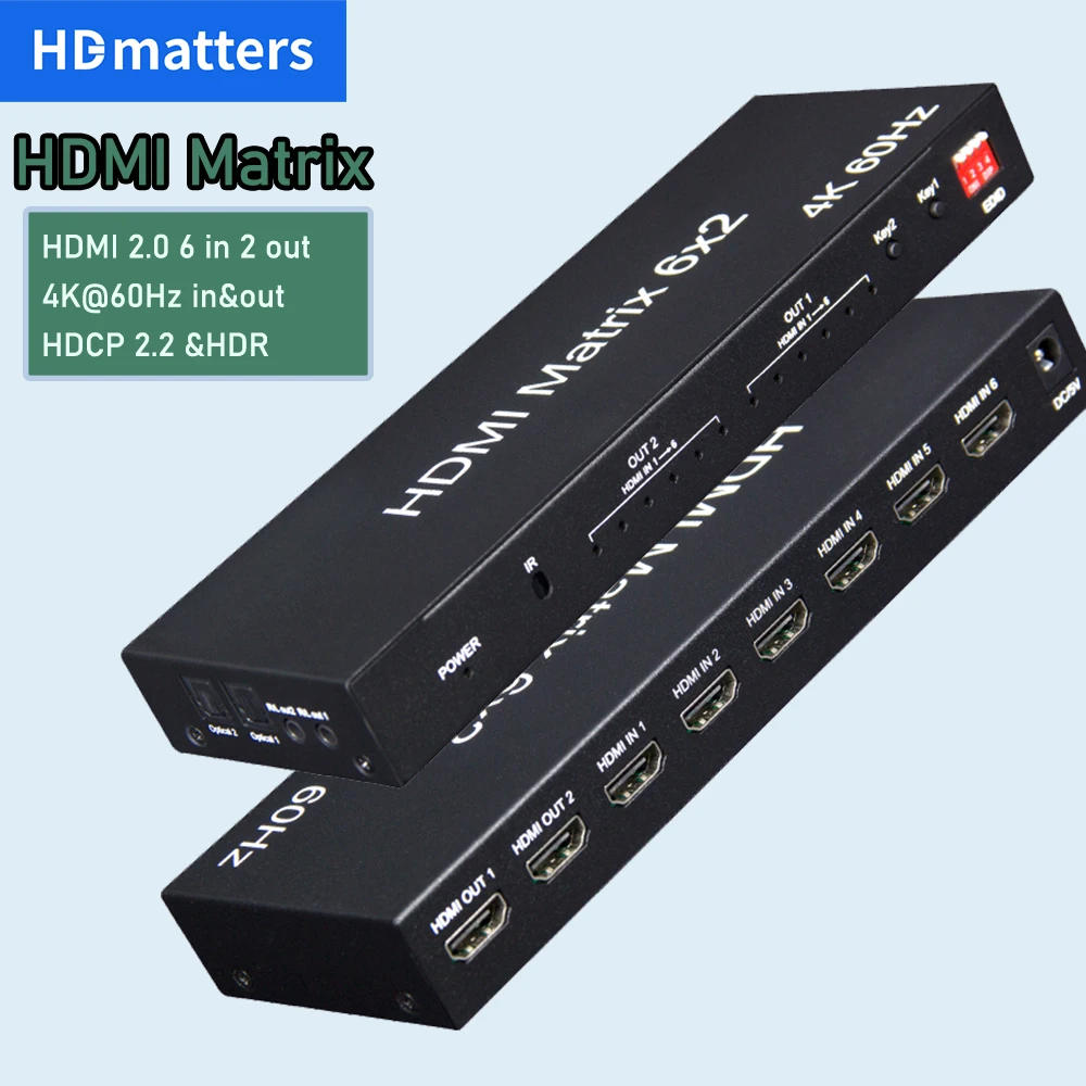 Matriz HDMI 4K 60Hz HDMI 2,0 interruptor de matriz divisor HDMI 6X2 Matrix HDMI 4X2 Matrix HDMI 2X2 Matrix HDMI 2X4 Matrix con audio