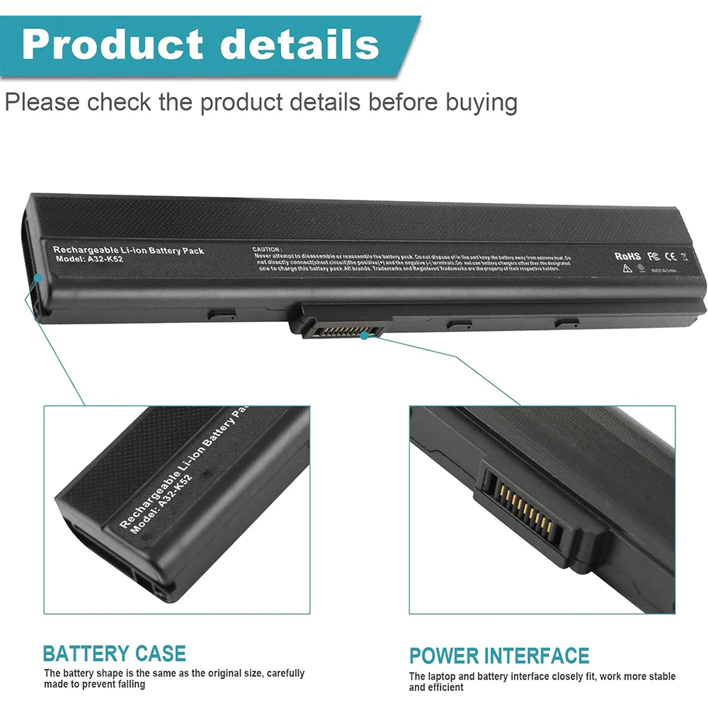 Batería A32-K52 para ordenador portátil, pieza de PC para ASUS A52F, A52J, K52F, X52N, X52J, X52F, K52D, K52J, K52J, X5IJ, K52, K52D, K52DE, K52DE-EX064V, K52F-B1 - imagen 4