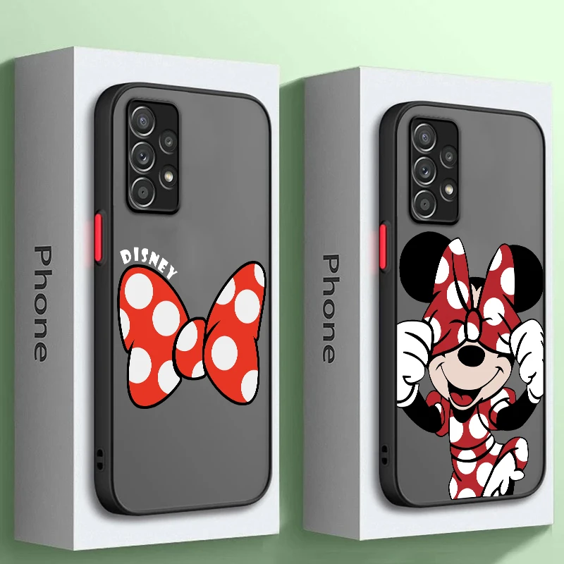 Disney Minnie Mouse rojo esmerilado translúcido para Samsung Galaxy S24 S23 S22 S21 S20 FE S10 S9 S8 Plus Ultra Pro 5G Funda
