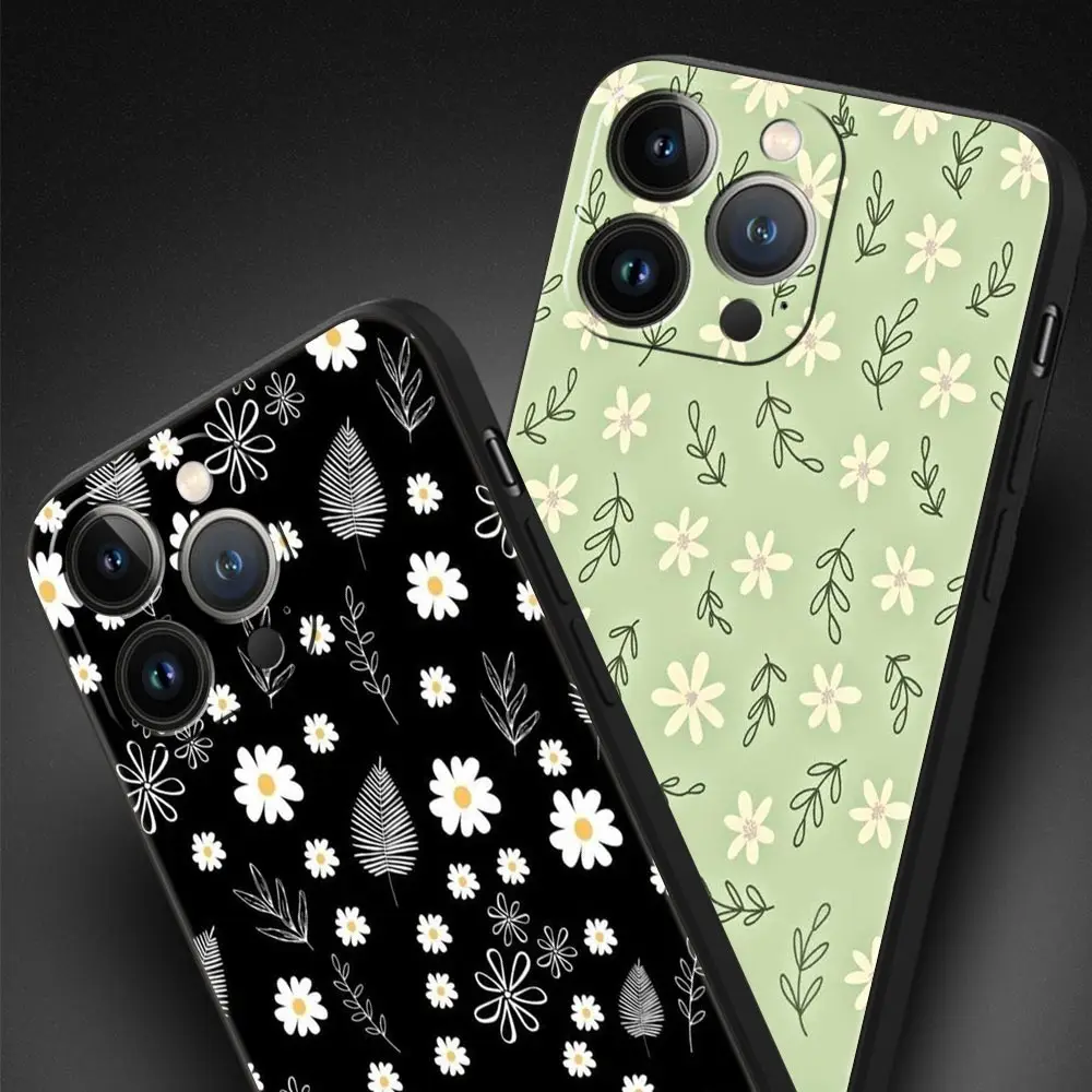 Funda de teléfono de lujo con flores elegantes para iPhone 17 Air 16 Plus 13 15 14 12 11 Pro MAX 7 8 SE, funda negra de TPU suave - imagen 3