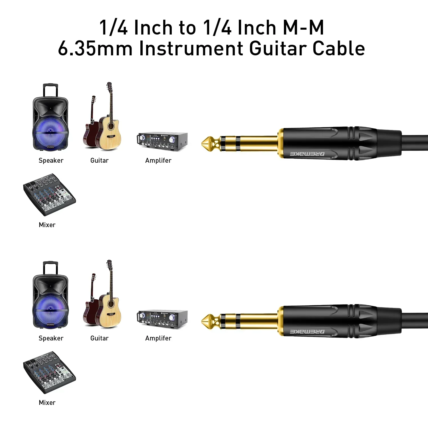 DREMAKE-Cable de Audio para guitarra TRS de 6,5mm, macho a macho, Cables estéreo de 1/4 pulgadas para DJ, amplificador, teclado y mezclador - imagen 5