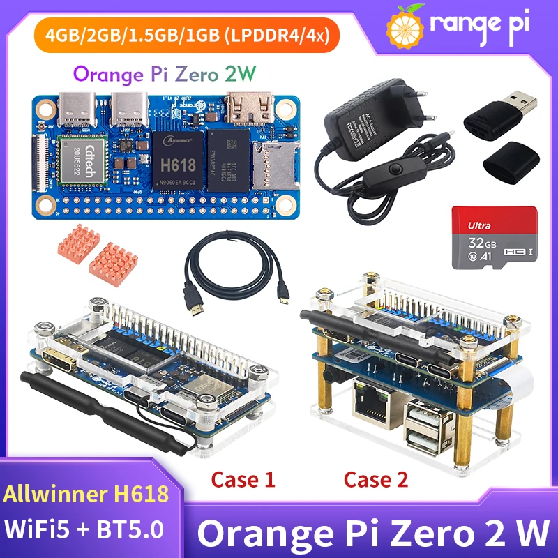 Orange Pi-Mini PC Zero, 2 W, 1GB, 1,5 GB, 2GB, 4GB, Allwinner H618, Allwinner H618, Quad-core, Cortex-A53, con Wi-Fi5 + BT5.0, compatible con BLE