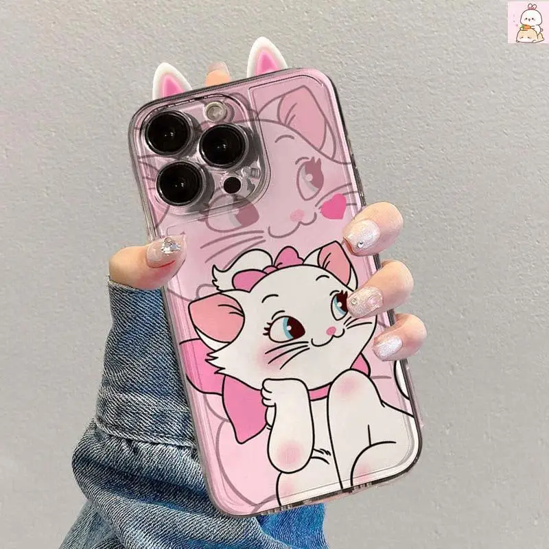Bonita funda de teléfono transparente Mary Cat para Iphone 15 Pro Max 11 12 13 14 Pro Max 6 6S 7 8 Plus 12 Mini XS Max XR SE 2 funda de gato con orejas 3D - imagen 5