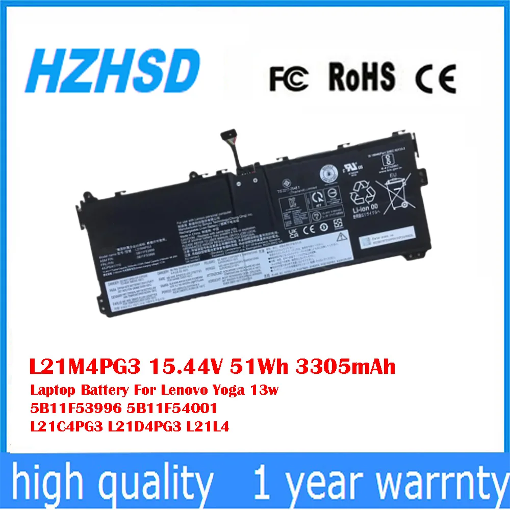 L21M4PG3 15,44 V 51Wh 3305mAh batería del ordenador portátil para Lenovo Yoga 13w 5B11F53996 5B11F54001 L21C4PG3 L21D4PG3 L21L4