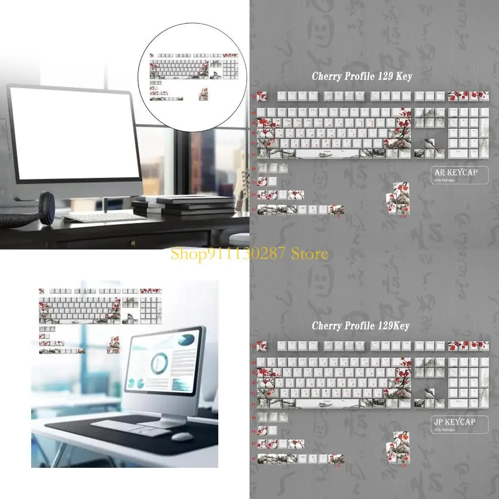 J1HC KeyCaps Russian Korean Japanese Plum flor para teclados mecánicos KeyCaps
