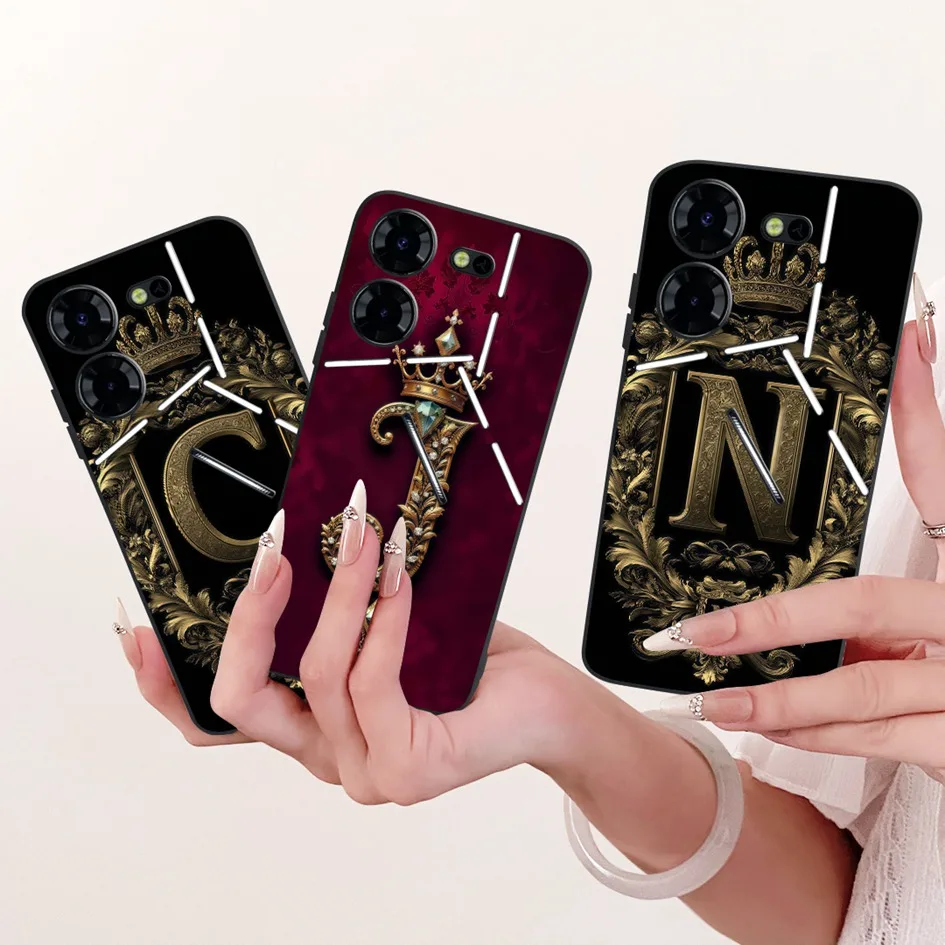 Para Tecno Pova 5 4G LH7n funda Pova 5 Pro 5G LH8n cubierta encantadora corona letras suave cubierta de silicona negra para Tecno Pova5 Pro parachoques - imagen 2