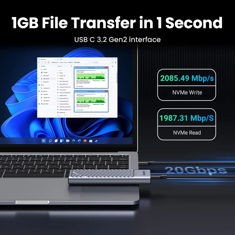 UGREEN 20Gbps M2 SSD carcasa M.2 NVMe SATA SSD adaptador USB 3,2 Gen2 carcasa externa compatible con teclas M y B & M - imagen 5