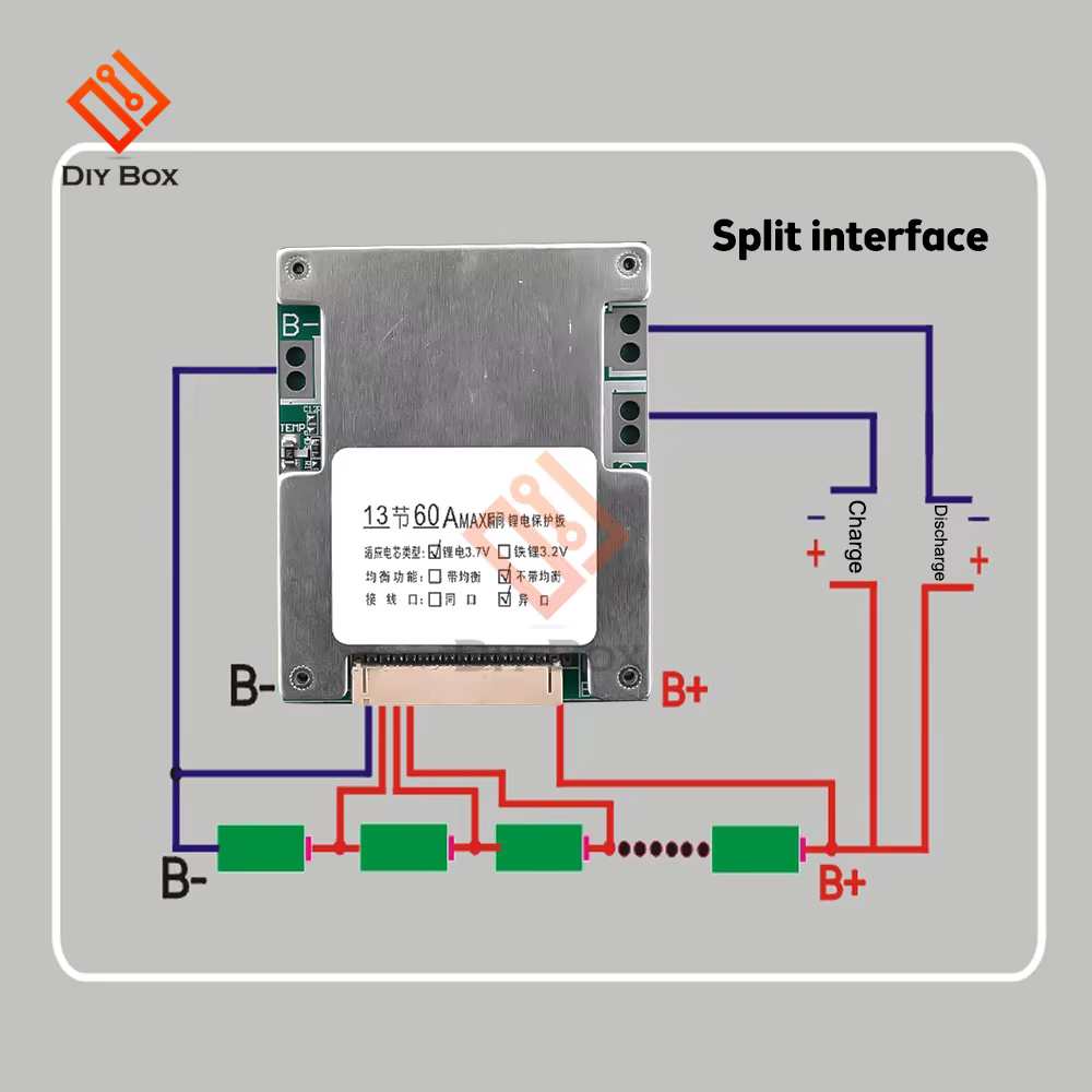 Placa de protección de batería de litio BMS 13S, placa de carga de circuito PCB para vehículos eléctricos, 48V, 60A