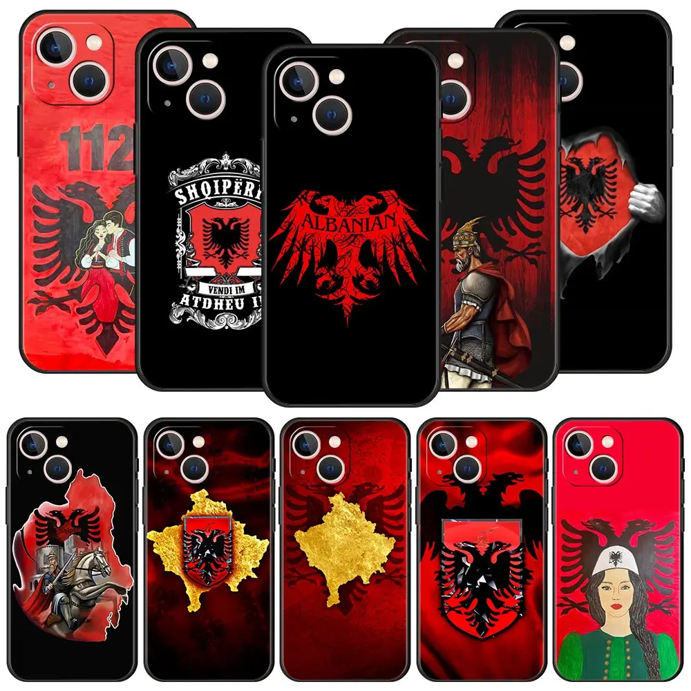Funda de teléfono con bandera de Albania y Albania para iPhone 16 13 15 14 12 11 Pro MAX XR X SE XS 7 8 Plus, funda suave de TPU
