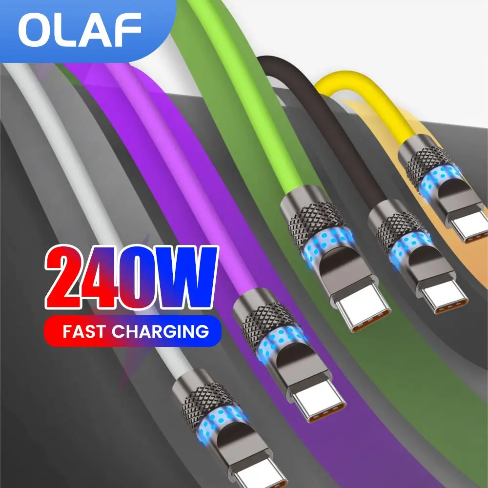 240W tipo C a tipo C Super carga indicador LED de silicona Cable de datos tipo C para Iphone 15 16 Samsung s24 s23 Huawei Tablet Laptop