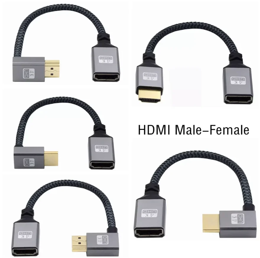 Esquerda derecha arriba abajo ángulo recto Micro Mini HDMI Compatible macho a HDMI hembra extensión Cable de Audio adaptador extensor Cable 15CM