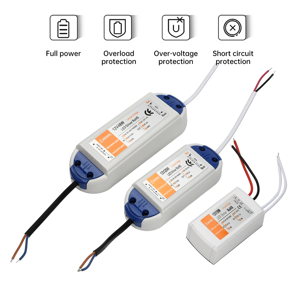 Controlador LED AC 90-240V a DC 12V 18W 28W 48W adaptador de fuente de alimentación tira de LED transformador de iluminación protección contra cortocircuitos - imagen 5