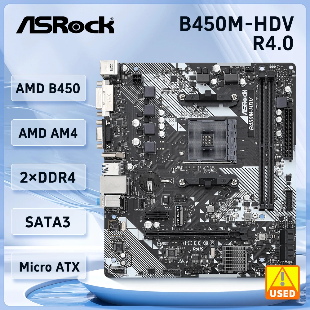 Placa base ASROCK B450 B450M B450M-HDV R4.0 AM4 compatible con Ryzen 5 5600 1200 5300G 5900 5700 cpu DDR4 16GB Ultra M.2 Micro ATX