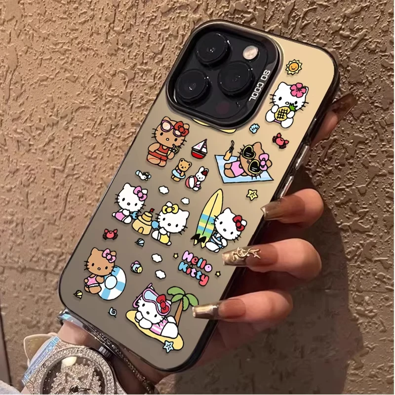 Funda bonita de Hello Kitty con piel rosa y marrón para Samsung Galaxy A15 A35 A54 A55 S25 Ultra S24 FE S23 Plus S22 S21, funda a prueba de golpes - imagen 2