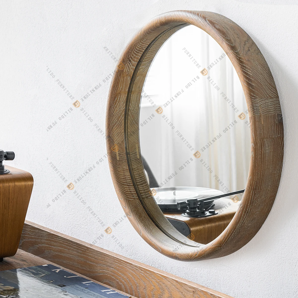 Espejo de puerta de baño y tocador de dormitorio de vidrio plateado moderno para villa de hotel hecho de madera - imagen 3