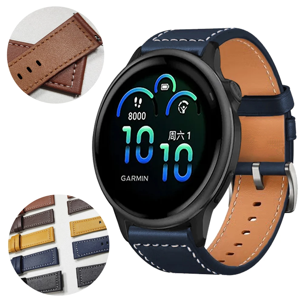 Correa de cuero de 20mm 22mm para Garmin Forerunner 570 42mm/47mm 245 255 265 165 música/Active 6 5/Venu 3 Sq 2/Vivoactive 5 4 3 bandas