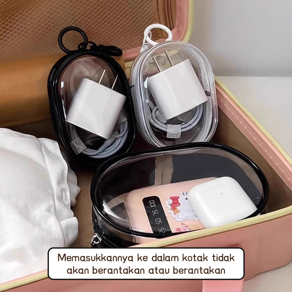 Mini bolsa de almacenamiento de Cable de carga transparente portátil con cremallera, funda multifuncional para auriculares, accesorios de viaje con llavero - imagen 5