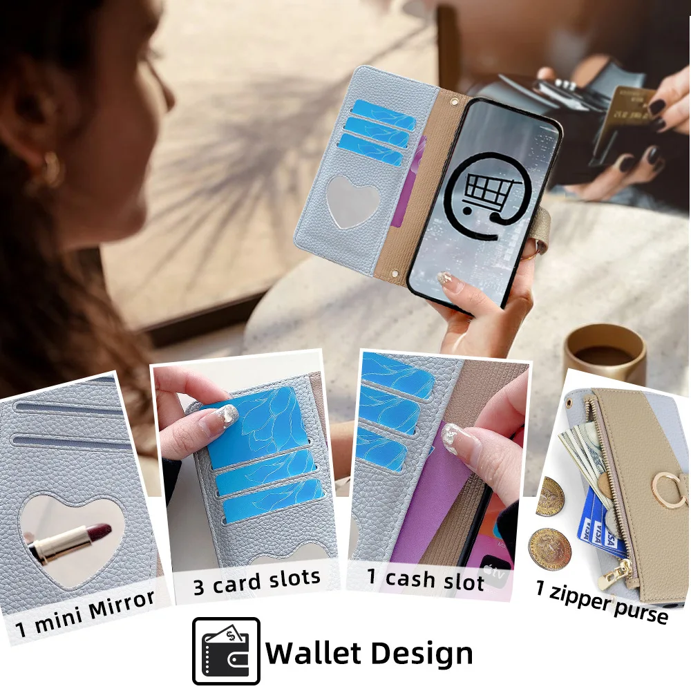 Funda tipo billetera de cuero de lujo para iPhone 17 16 15 14 Plus 14 Pro Max cubierta suave a prueba de golpes - imagen 2