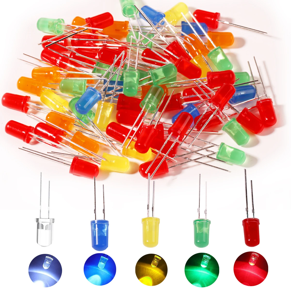 Kit surtido de luces LED de diodo emisor, blanco, verde, rojo, azul, amarillo, naranja, 3mm/5mm - imagen 2