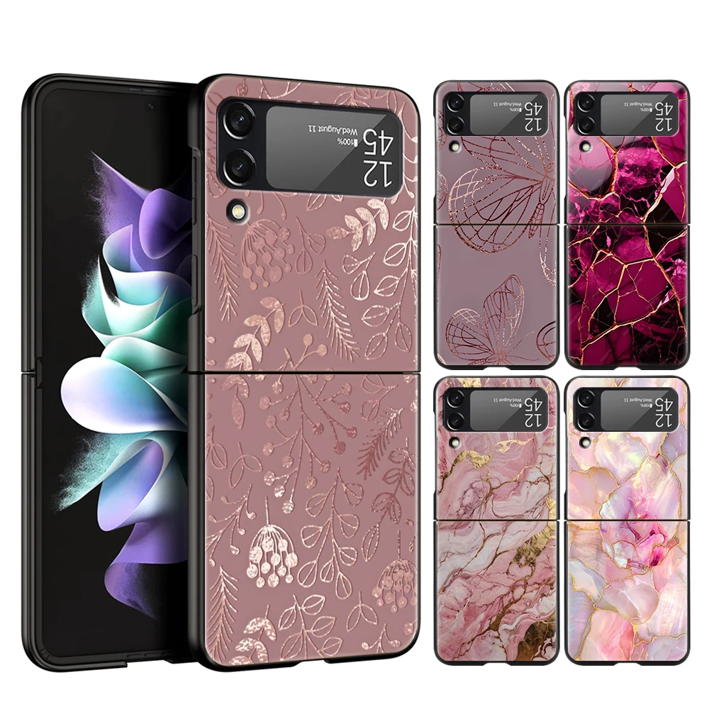 Funda de teléfono de mármol rosa dorado a la moda para Samsung Galaxy Z Flip 3 4 5 6 7 PC plegable duro para Samsung Z Flip3 Flip4 Flip5