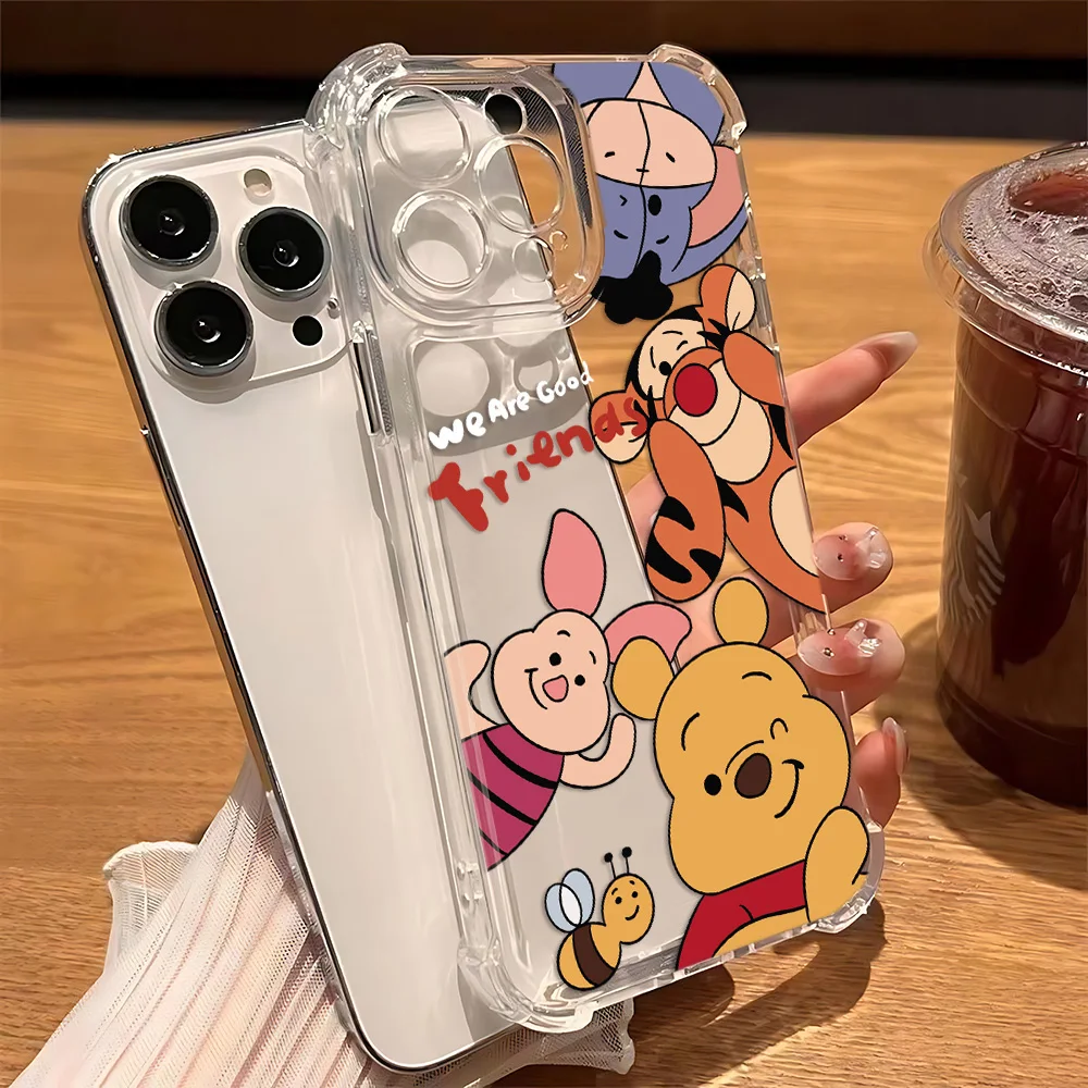 Bonita funda de teléfono Pooh Winnie Disneys para iPhone 16 15 14 13 12 11 Mini Pro Max X XR XSMax 7 8 Plus, funda transparente anticaída - imagen 2
