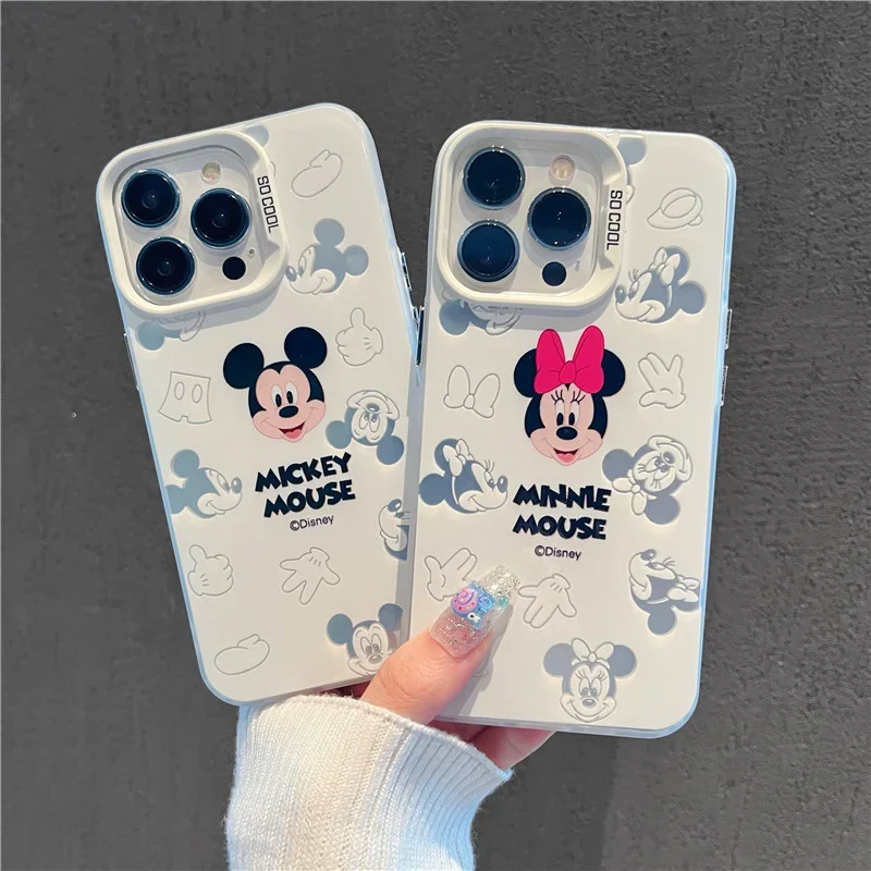 Funda de teléfono de dibujos animados de Mickey Minnie para Iphone 16 16e 11 12 13 14 15 Pro Max Mini 16 Plus 7 8 SE 2022 encantadora cubierta trasera Y2K - imagen 3