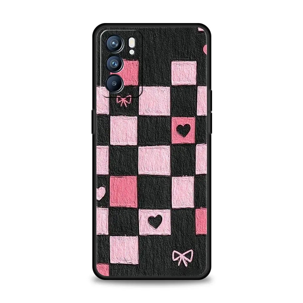 Funda de teléfono con rejilla rosa para Oppo Reno14 Reno13 Reno12 11 F 10 Find X5 X9 Pro A54 5G A53 A52 A9 A16 A74 A78 4G A79 A80 A98 - imagen 3